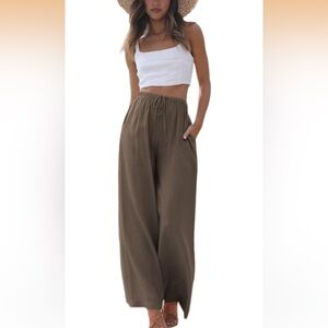 Linen & Cotton Wide-Leg Pants. Brown. NWT. Size XL.
